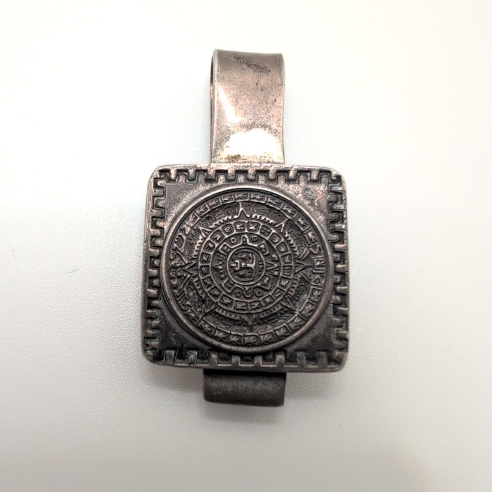 Hecho En Mexico Eagle 1 Sterling Silver 925 Aztec Mayan Sun Calendar Tie Clip